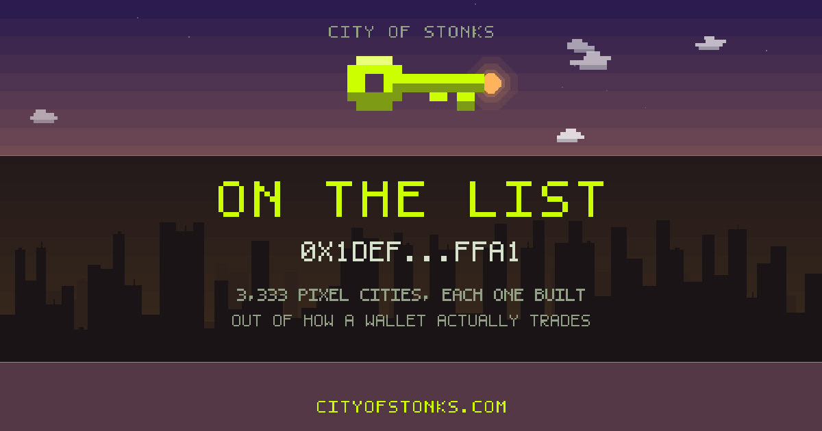 0x1def…ffa1 is on the City of Stonks list