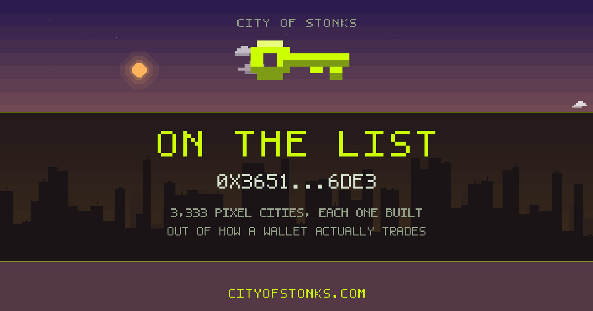 0x3651…6DE3 is on the City of Stonks list