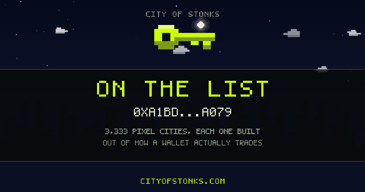 0xa1bd…a079 is on the City of Stonks list