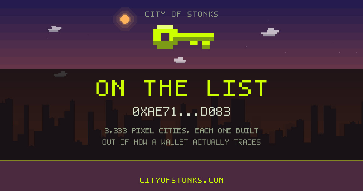 0xaE71…D083 is on the City of Stonks list