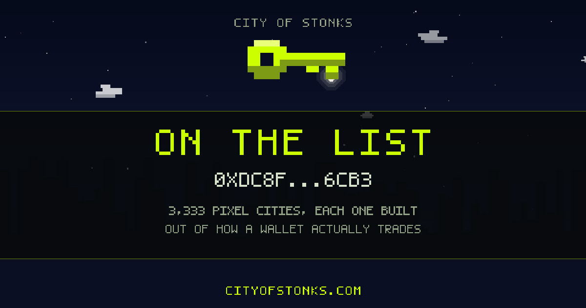 0xdC8F…6cB3 is on the City of Stonks list